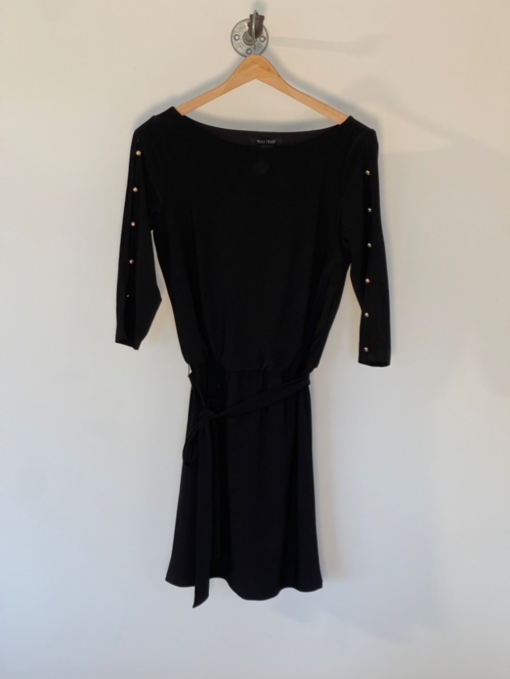 White House Black Market Black Belted Dress Gold Buttons | XS